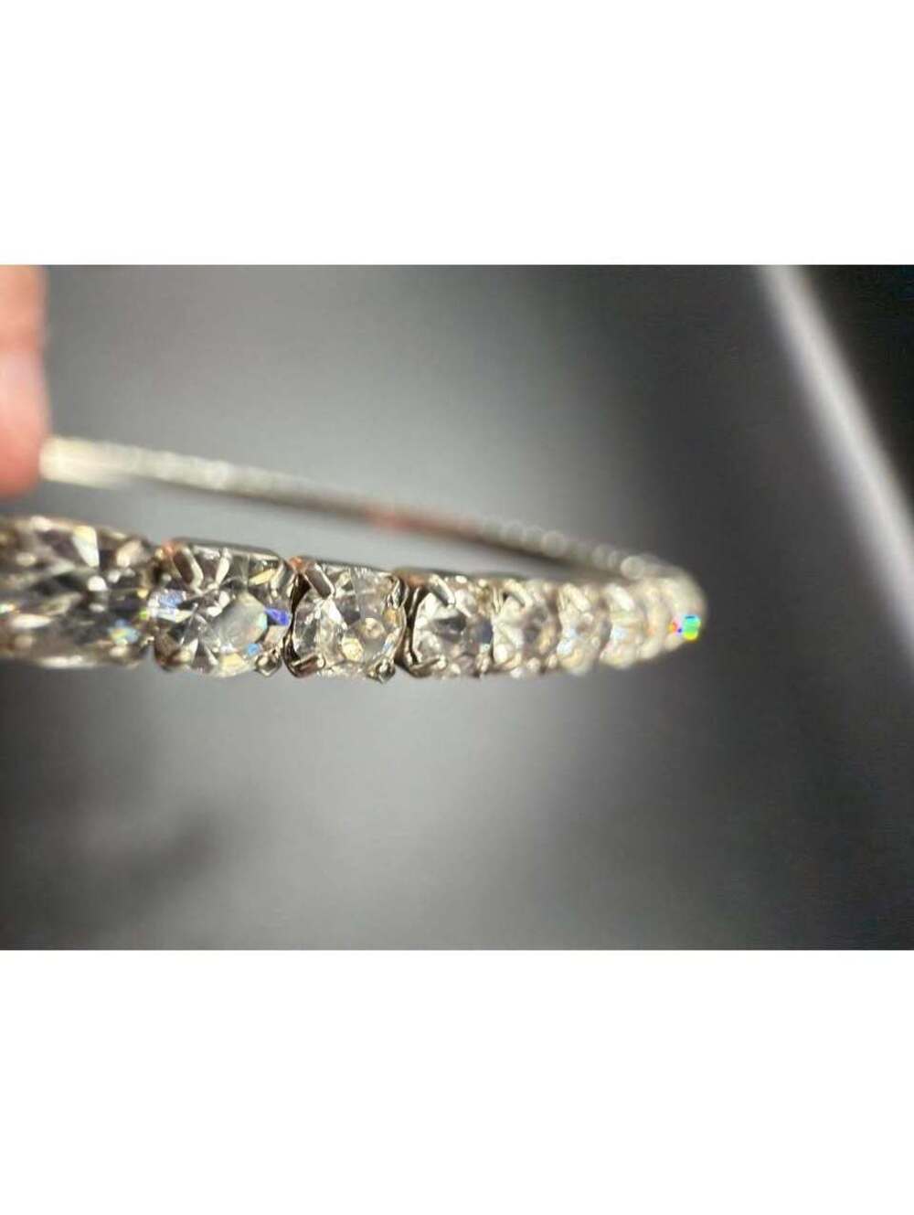 Silver-Tone Rhinestone Bangle Bracelet - Picture 2 of 2